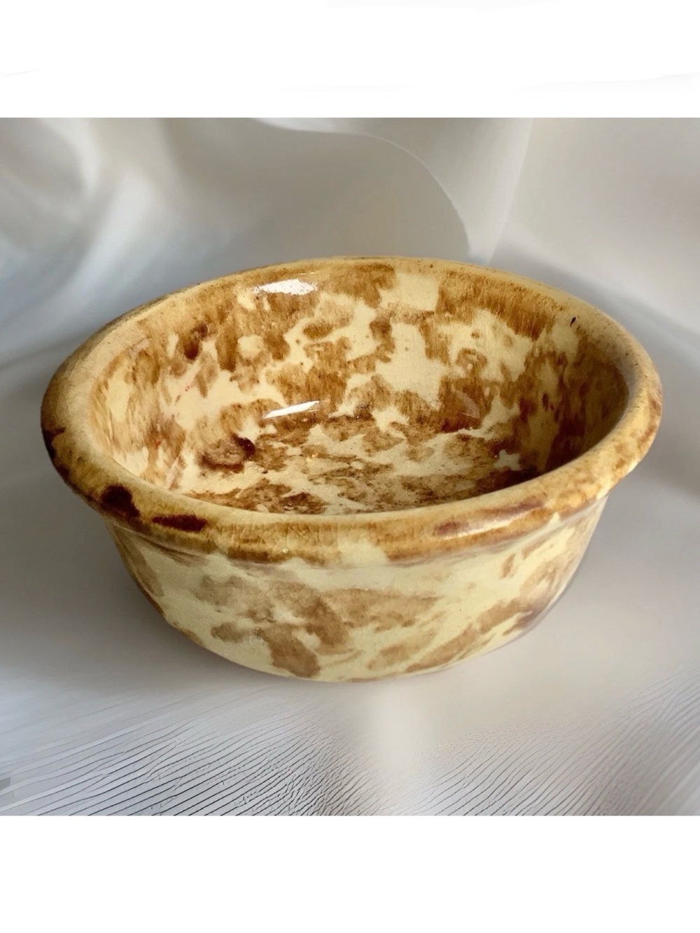 Vintage American Rockingham Yellow and Brown Spongeware Pottery Bowl